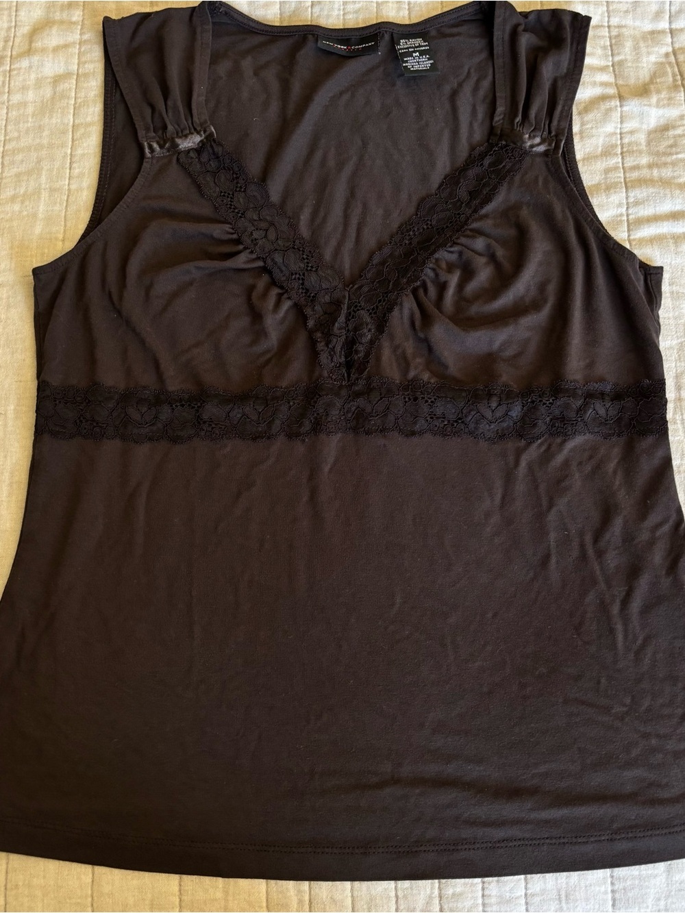 🍂Fall Layering New York & Company Brown Lace-Trim V-Neck Sleeveless Top